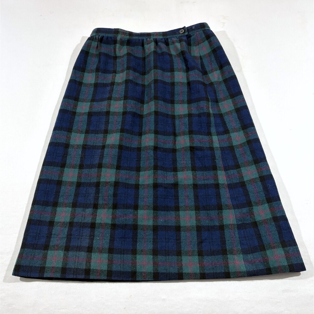 Pendleton Womens Skirt Blue Green Plaid Pencil Lined Wool VTG Academia Sz 26"
